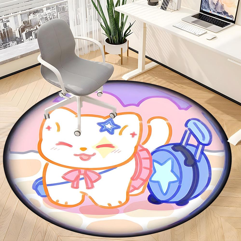 1pc Cat Magnifying Glass Office Round Area Rug, Mat Suitable For Office, Under Office Chairs Bedroom Living Room Home Decor, Room Deco
