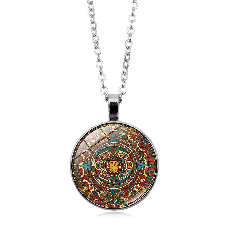 Aztec Calendar Stone Pattern Time Women's Jewelry Mayan Calendar Pendant Necklace