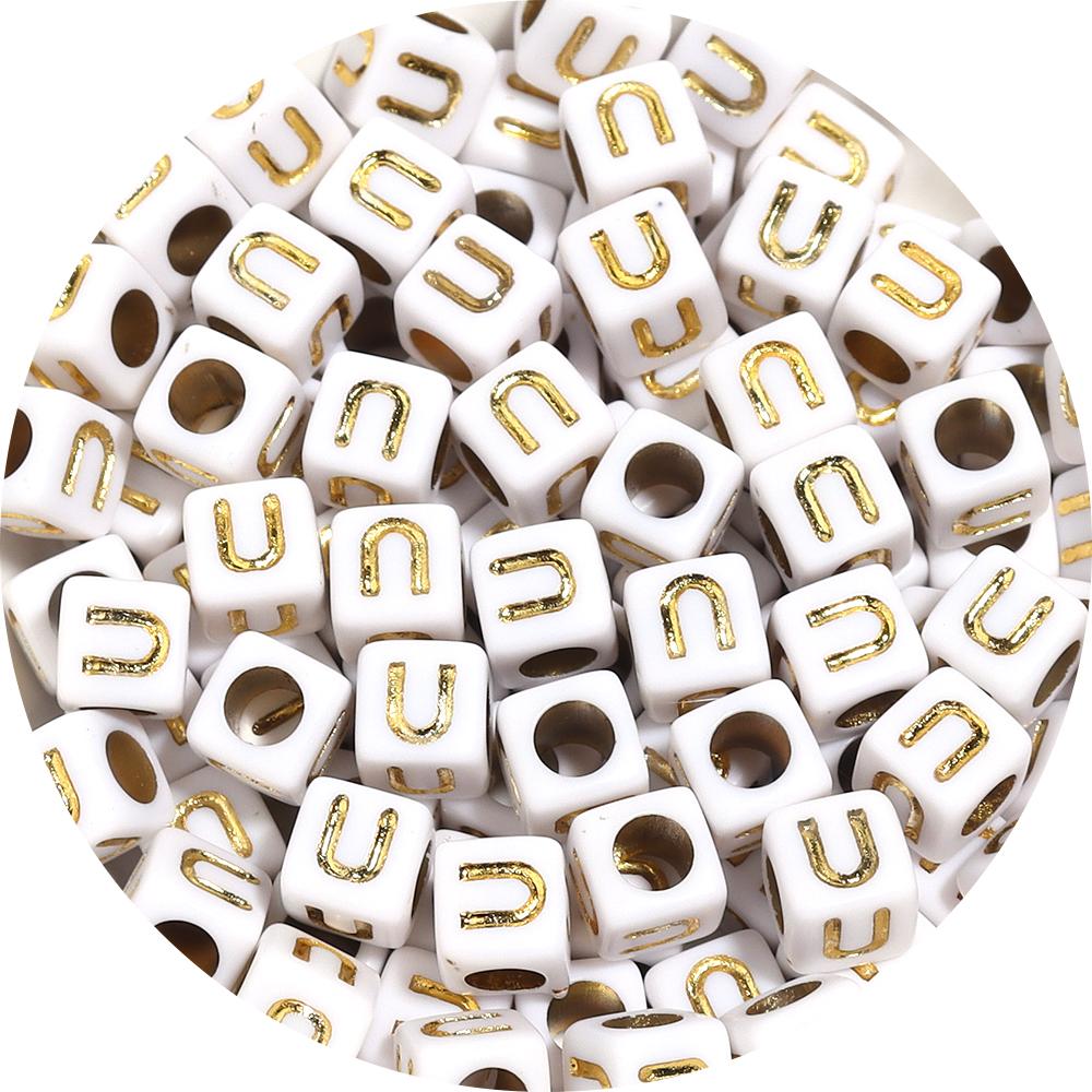 100pcs/lot 4.5 6mm Gold Letter Acrylic Square Beads Large Hole Loose Alphabet Beads For DIY Craft Bracelet Earrings Accessories