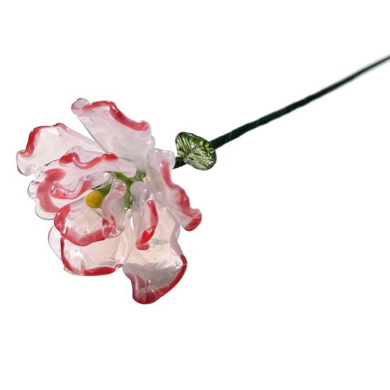 Hand-Blown Glass Flower Decoration with Wire Stem Handmade Colored Glaze Floral Figurine Home Living Room Office Table Flower Vase Ornament