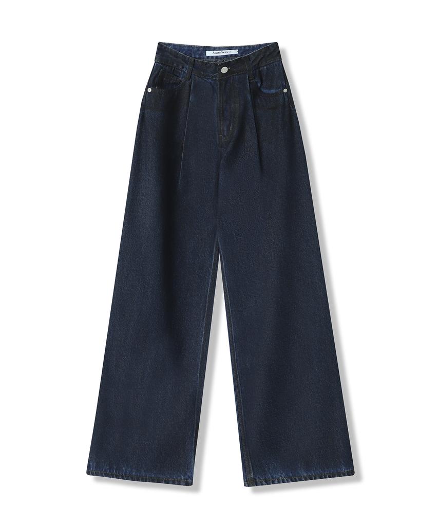 AVANDRESS Glossy Pintuck Denim Pants Indigo Coating