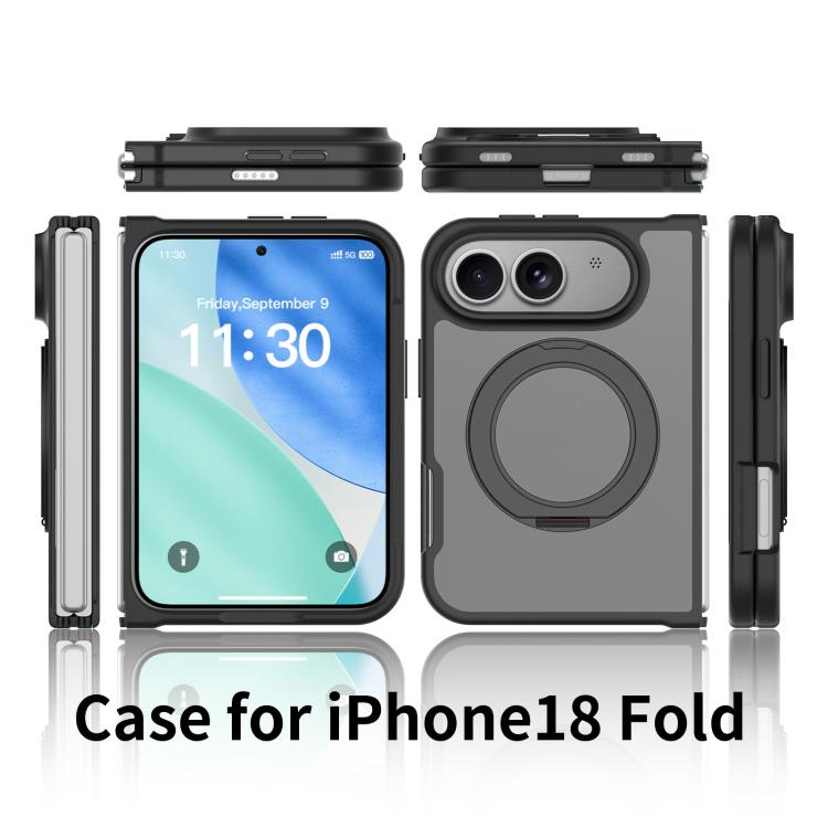 Skin Feel Rotating Holder Magnetic Phone Case For iPhone Fold, Matte PC+TPU 360° Stand Anti-Scratch Shockproof Protective Cover