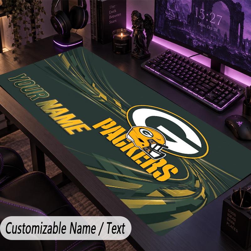 Large Mouse PadGreen Bay Packers Custom Name Text Personalized Desk Mat Non Slip Gaming Pad