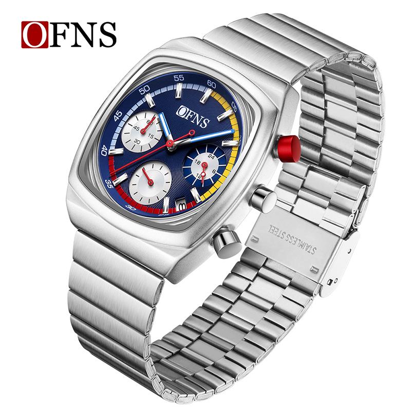 OFNS 1635 Новые Модные Мужские Кварцевые Наручные Часы Светящиеся Календарь Водонепроницаемые Стальной Ремешок Повседневные Спортивные Часы для Мужчин