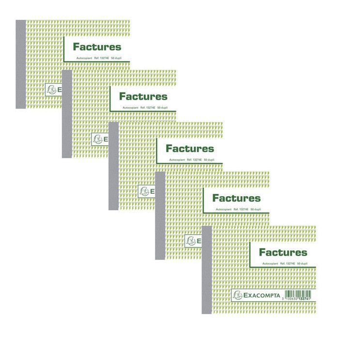 5 facturiers - dupli - autocopiants - 10,5x13,5cm - 50 feuilles - exacompta - 13274e