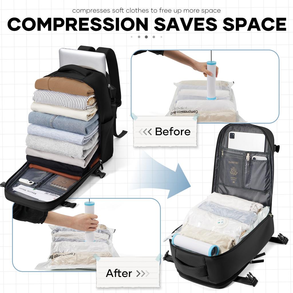 Ryanair 40x25x20 Дорожный рюкзак большой вместимости, складная сумка для походов с вакуумными пакетами и ручным компрессионным насосом, рюкзак для хранения