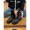 Soft Leather High-heeled Thin Short Boots Women's 2025 New Square Head Rear Zipper Martin Boots Thick-soled Thin Boots