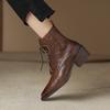 Мода 2025 Осень Сплит-кожа Женские Ботинки Острый Носок Массивный Каблук Ботинки для Женщин Модные Ботильоны Зимние Ботинки Zapatos De Mujer