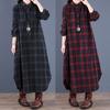 Spring Retro Plaid Pockets Turn-down Collar Long Sleeve Dresses Loose Leisure Single Breasted Women Dress