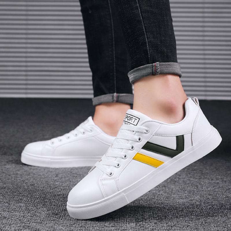 Мужские туфли на плоской подошве Уличная мода Повседневные Спортивные Белые туфли Студенческие На шнуровке Кроссовки для бега