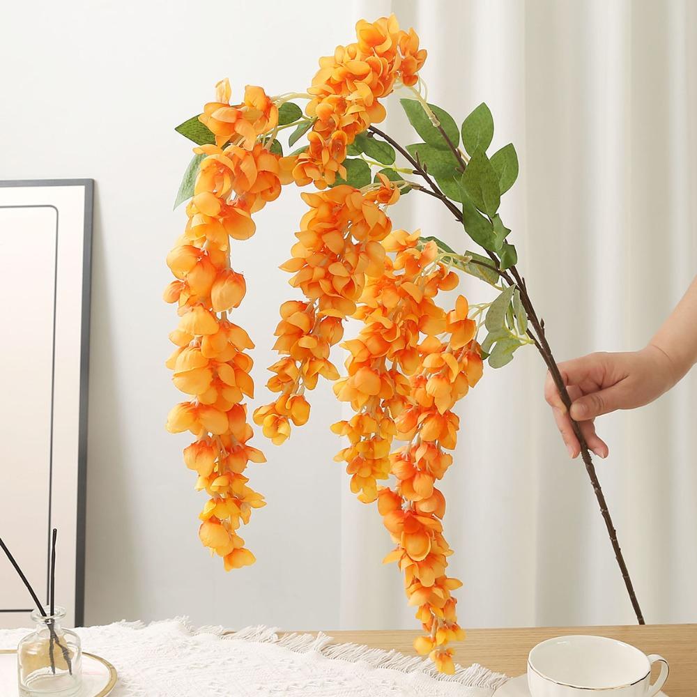 Длинные ветви Искусственный цветок 5 вилок Глициния Лоза Цветок Зелень Шелковый цветок Гирлянда Сад