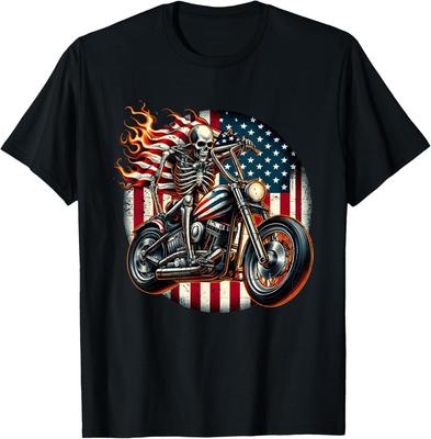 USA Flag Motorcycle Skeleton Biker 4th July American Patriot Gift Unisex T-Shirt