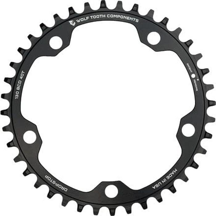 [Wolf Tooth] 130 BCD 5 Bolt Chainring 40T, SRAM Flattop Compatible, Anodized Black. Small