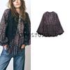 Spring New Women's Clothing French Beads Decoration V Neck Long Sleeves Metal Color Line Print Smock Top 5770024