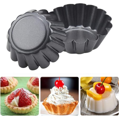 ESTVLB Mini Egg Tart Pans, Carbon Steel, Reusable, Mini Pie Pans with Liners, Round, DIY Baking Supplies, Heat and Oil Resistant, Home Baking Tools, S