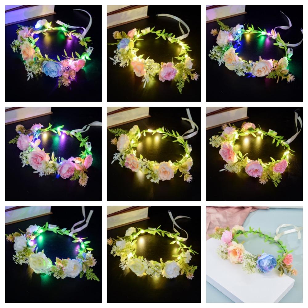 Обруч для волос Венок Повязка на голову Имитация розы Светодиодная гирлянда Парк развлечений