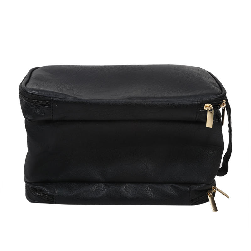 Дорожная косметичка из искусственной кожи, большая вместимость, многофункциональные косметички, переносная сумка для хранения косметических принадлежностей с двойной молнией и кисточками