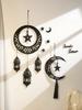 Black Wooden Hanging Lanterns Crescent Moon with Star Cutouts and Tassel, for Ramadan and Eid, Islamic Festival Home Decorations