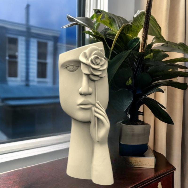 Силиконовая форма для цветочного горшка, бетонные формы, художественная форма для цветочных горшков в форме человеческого лица, формы для цемента, силиконовый материал для