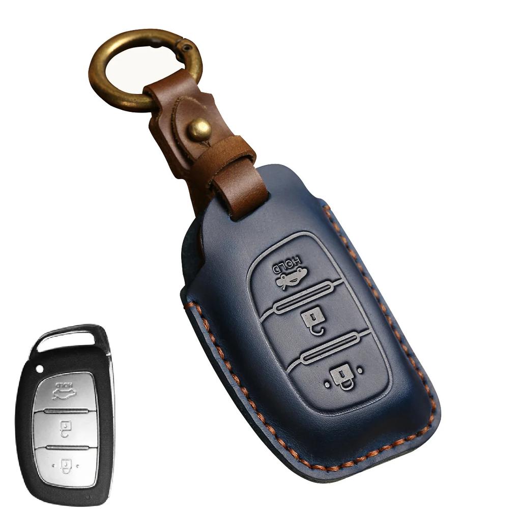 Leather Smart Auto Car Key Case Cover Fob For Hyundai Ix25/Ix35/Elantra/Sonata/I40 I10 I30 3 4 Button Key Case Keychain