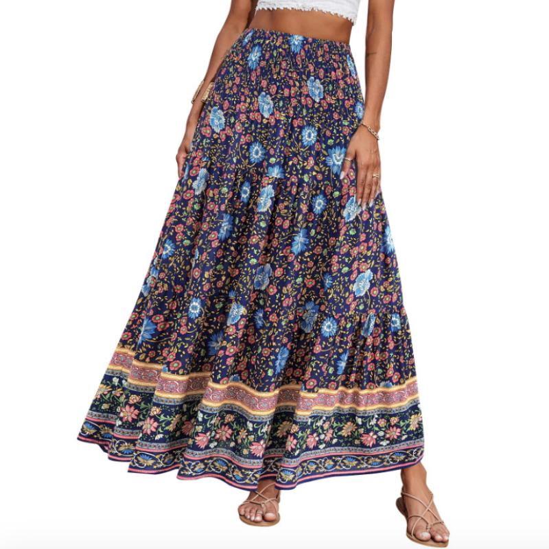 Женская летняя юбка с принтом, большая юбка-солнце, богемная повседневная юбка с высокой талией, длинная юбка, пляжная юбка для женщин