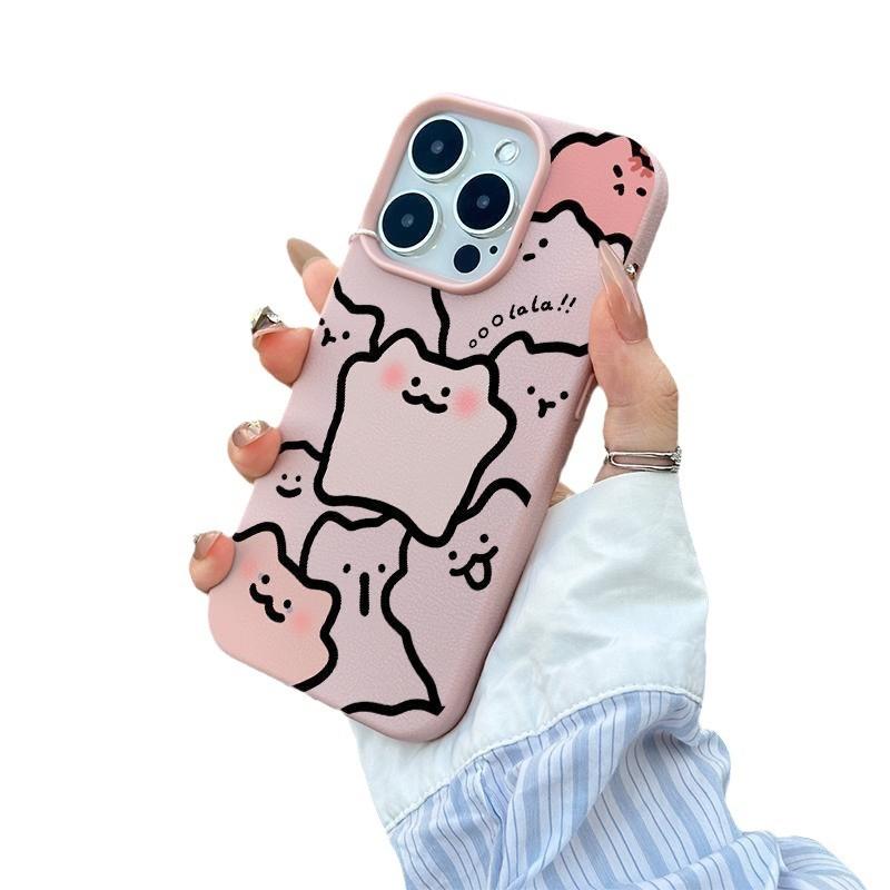 Line Cat for Apple 16promax Mobile Phone Case 15 New Style for IPhone14plus Cartoon 13mini Soft
