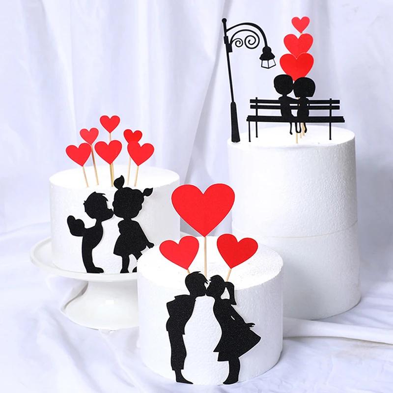 Wedding Cupcake Topper Set Love Heart Sweet Lovers Cake Topper for Anniversary Valentine's Day Party Cake Decorations