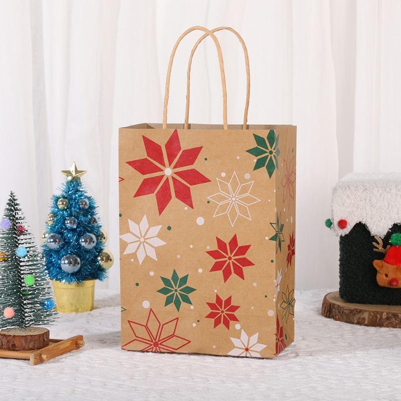 12Pcs 15*8*21cm Christmas Handles Kraft Paper Gift Bags Party Favors Packaging Gift Bag