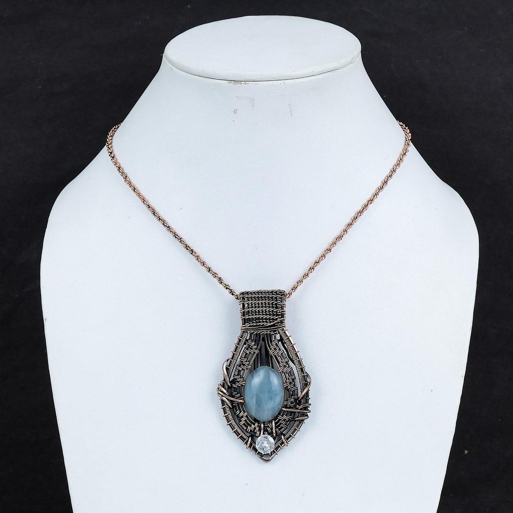 Aquamarine 999 Copper Wire Wrapped Pendant, Handmade Gemstone Pendant Jewelry, Gifts For Wife Brand New Pendant