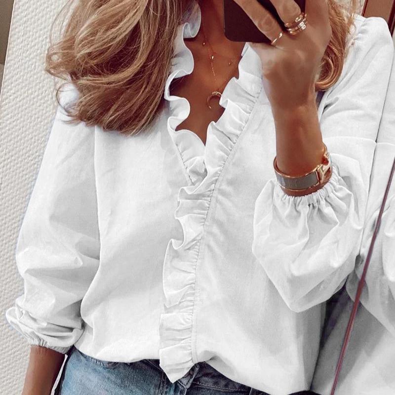 Spring and Summer New European and American Long Sleeved Ruffled Shirt Women's Shirt