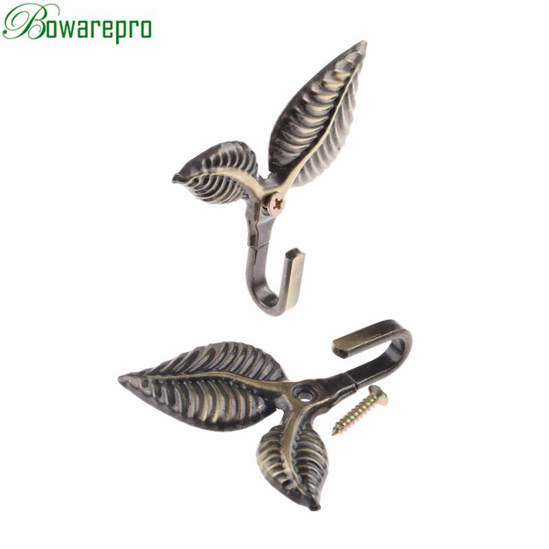 2 шт. Бронзовые винтажные крючки-подхваты для штор с дизайном листьев, Многофункциональный настенный крючок, Вешалка для одежды и шляп, Инструмент для подвешивания