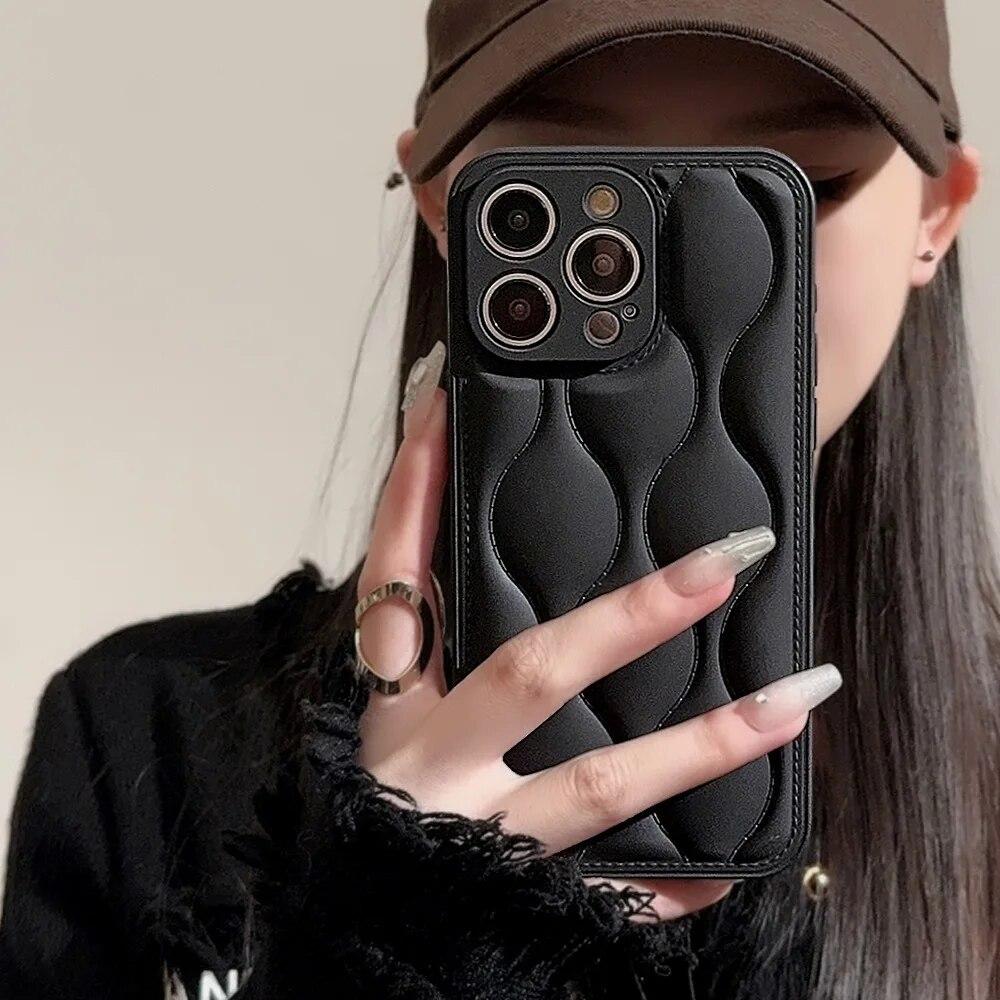 Роскошный однотонный чехол для телефона с 3D волнистой текстурой для iPhone 11 12 13 14 15 Pro Max Plus, мягкий силиконовый противоударный бампер, задняя крышка