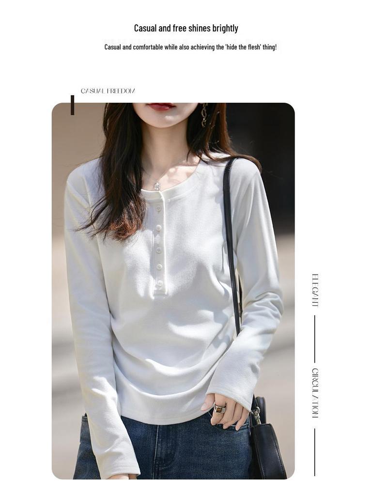 Женский трикотажный топ с длинными рукавами и плиссировкой высокого класса - Круглый вырез, Модный и удобный для осени/зимы