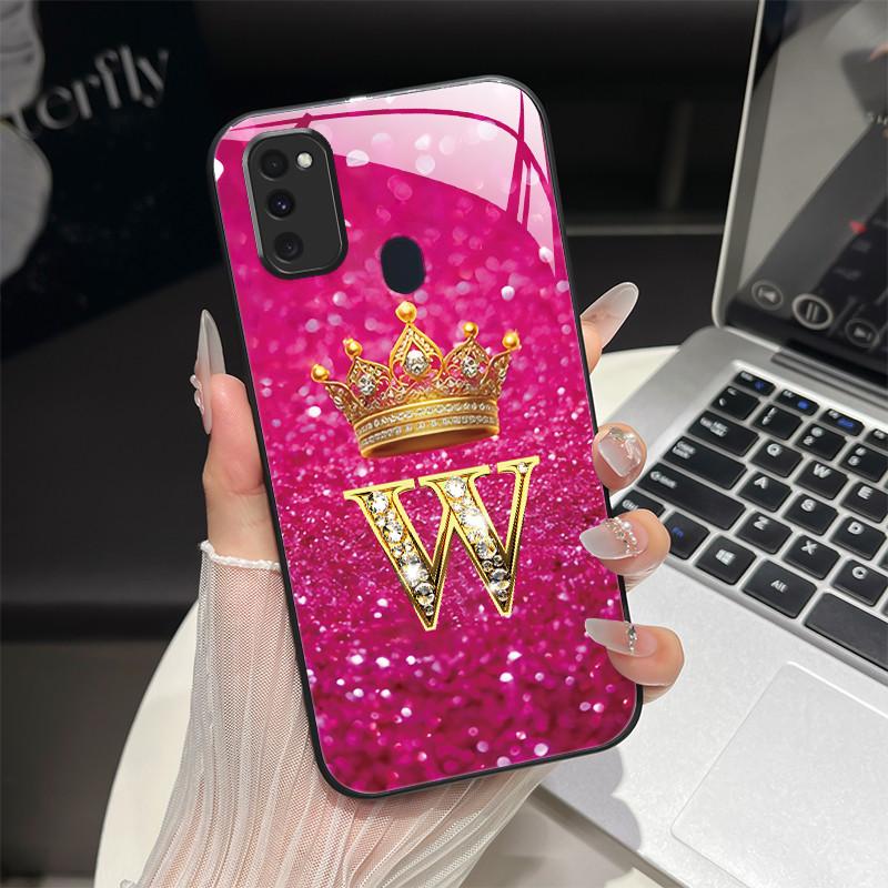 For Samsung M21 M31 M21S M31S Case Fashion Letters Hard Tempered Glass Back Covers For Samsung Galaxy M30s M 31 M 21 Phone Shell
