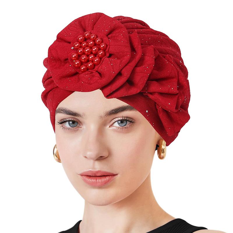 1 шт. однотонная мусульманская бандана, кепка, этнические аксессуары для волос, солнцезащитная тюрбанная шляпа, цветок, бисер, винтажный хиджаб
