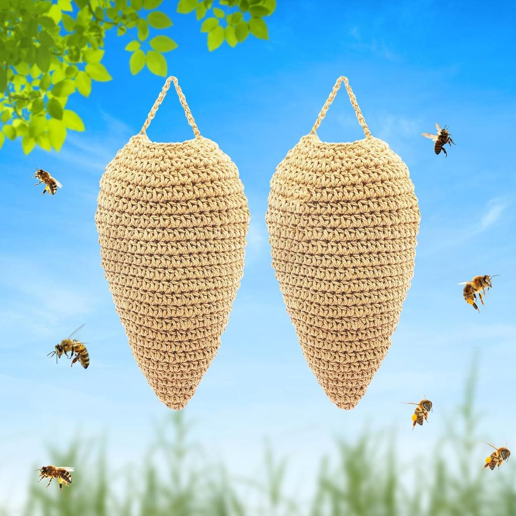 Crochet Wasp Nest Decoy Wasp Deterrent Decoy Faux Hornets Nest Repellent Hanging Wasp Nest Decoy for Housewarming Gift