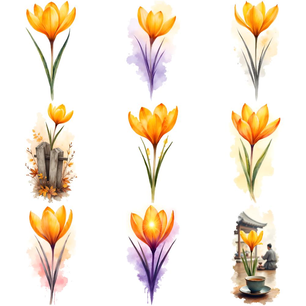 9pcs Temporary Tattoo Flower Tattoos Watercolor Yellow Floral Designs Temporary Tattoo Stickers For Ladies Arms Chest