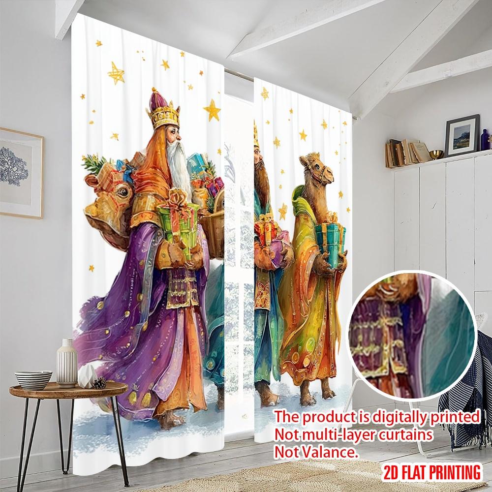 2 шт., 2D печать на плоскости Креативные шторы Три мудреца с дарами Универсальная ткань (без удилища) Украшения для улицы