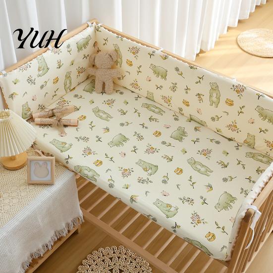 Бортик для детской кроватки, дышащая накладка на кровать для малыша, мягкий хлопковый бортик со съемной защитной крышкой и надежными ремнями, моющийся защитный вкладыш, для всех сезонов