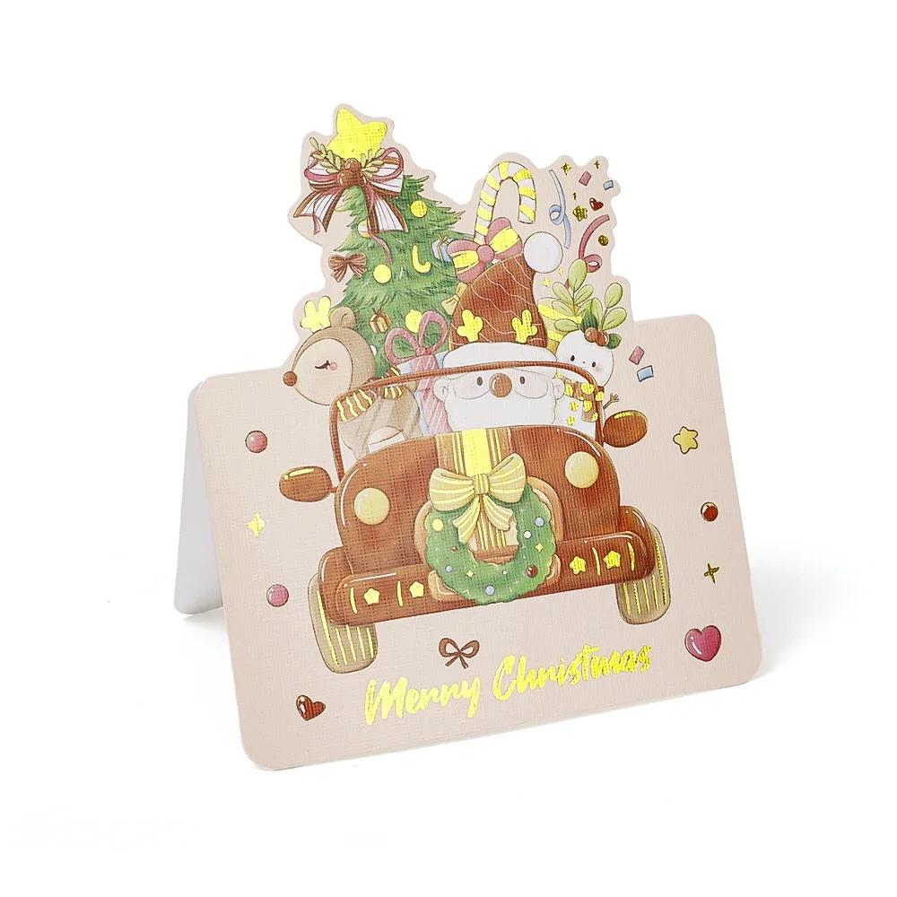 1-12 шт. Рождественские поздравительные открытки Мультяшный Санта-Клаус Снеговик Складная открытка Рождество День рождения Новый год Подарки Упаковочные принадлежности