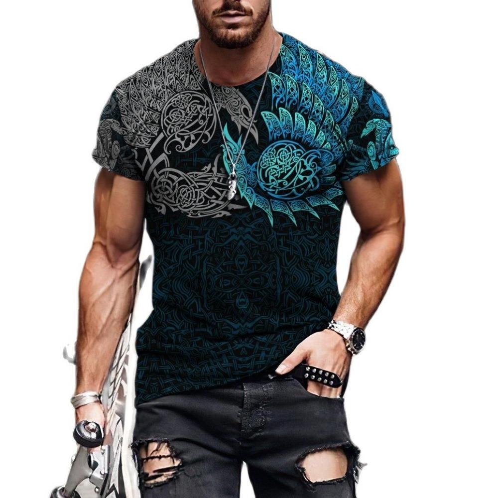 Летняя повседневная футболка с символом викингов вороном, красная, с 3D-принтом, мужская, с круглым вырезом, с коротким рукавом, унисекс, уличная футболка, топ