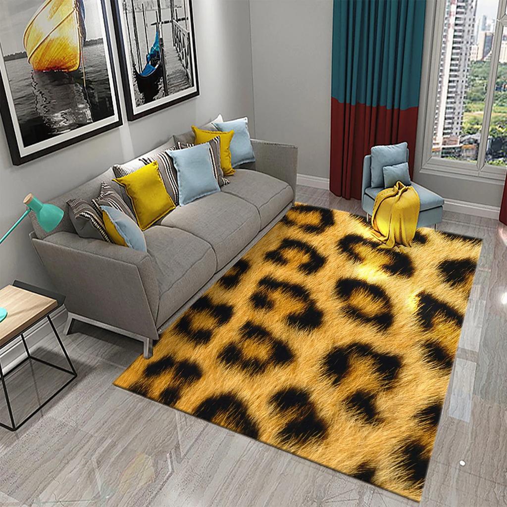3D Animal Fur Carpets Leopard and Tiger Skin Rugs for Bedroom Living Room Kitchen Floor Decor Mats Bathroom Non-Slip Floor Rugs