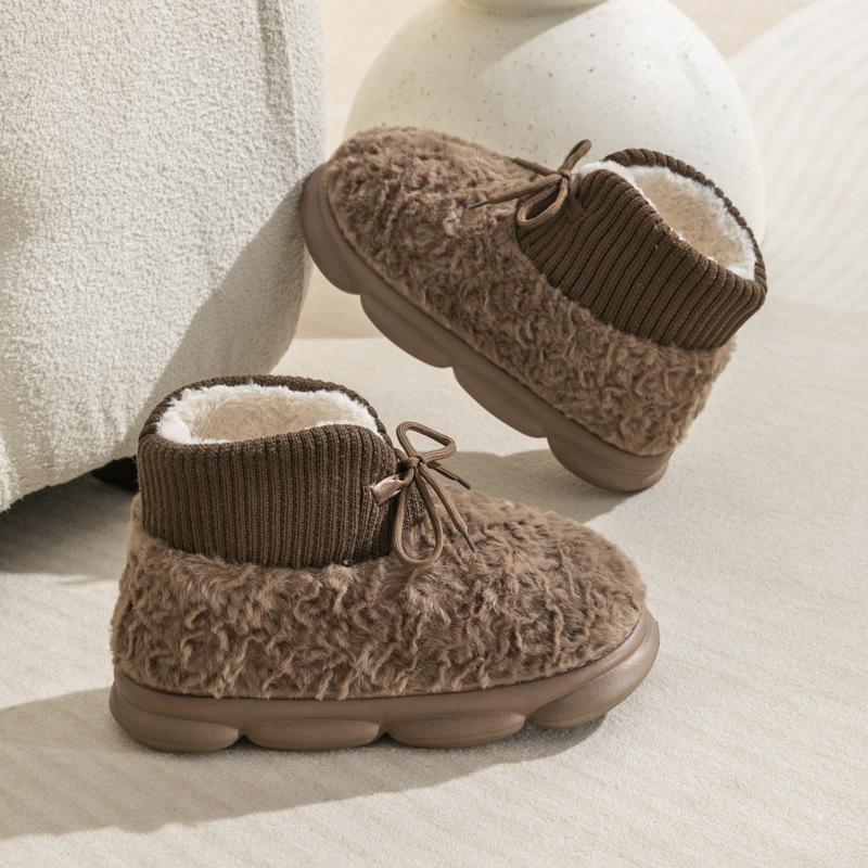 Плюшевые теплые хлопковые ботинки на высоком подъеме, осенне-зимние домашние тапочки, толстоподошвенные парные хлопковые ботинки