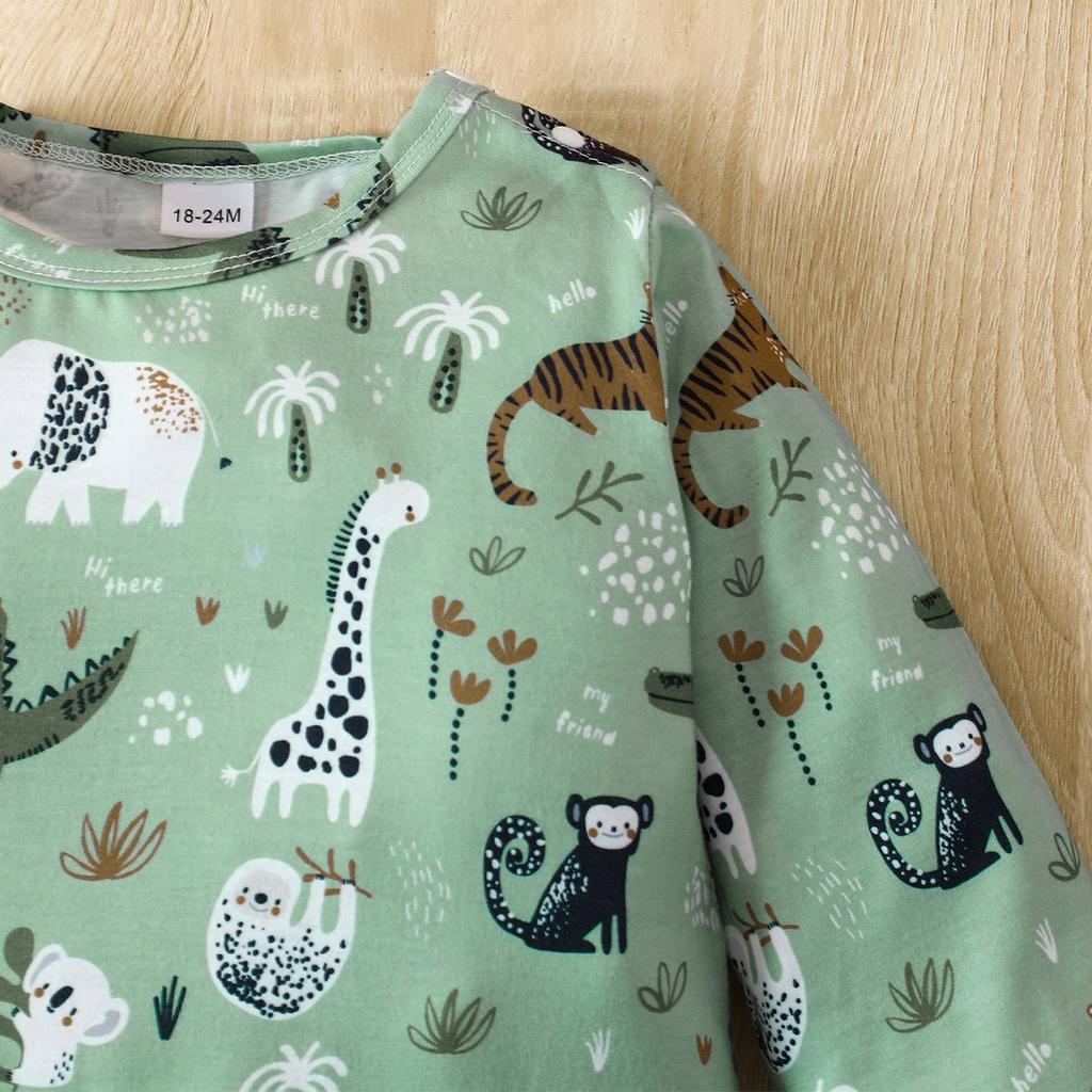 Младенцы Детские Милые Животные Полный Принт Комбинезон Повседневный Длинный Рукав Комбинезон