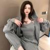 Women Spring Fall Casual Sweatpants Three Pieces Set  Solid Color Loose Zipper Hooded Sweatshirt Short Coat Tank  Pants Tops  Sport Suits