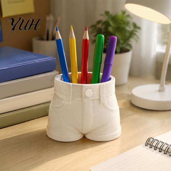 Back to School Souvenirs Shorts Shaped Pen Holder, Funny Stationery Makeup Brush Storage Cup, 3D Desktop Pencil Holder for Office Print Creative
