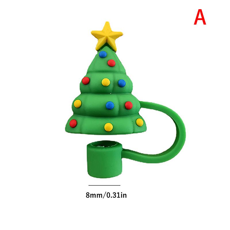 Christmas Straw Covers Cute Silicone Straw Plug Tips Cover Reusable Dust-Proof Reusable Straw Cover Cap Decoration Festival Gift