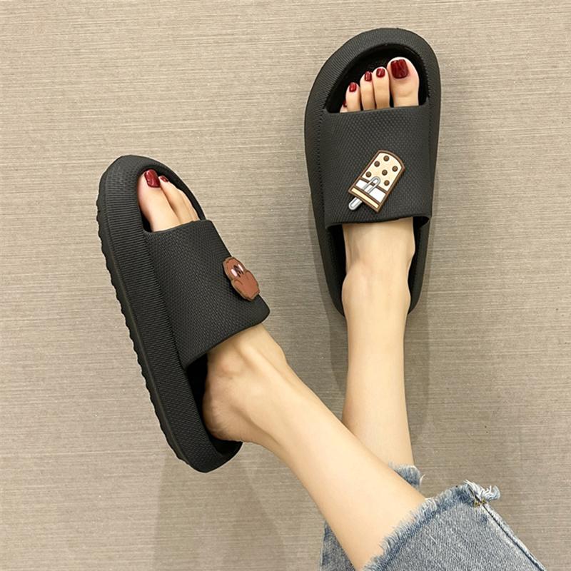 Модные толстые тапочки на платформе с рисунком для дома женские домашние тапочки для ванной комнаты с мягкой подошвой облачные сандалии женские летние нескользящие пляжные шлепанцы