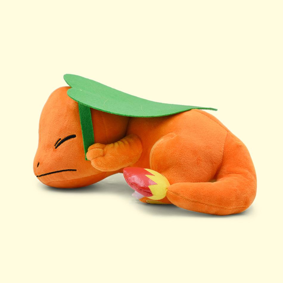 Large Sleeping Charmander Plush Toy - Lying Position Stuffed Animal With Green Leaf Soft Nap Hug Pillow Cushion For Pokémon Fan