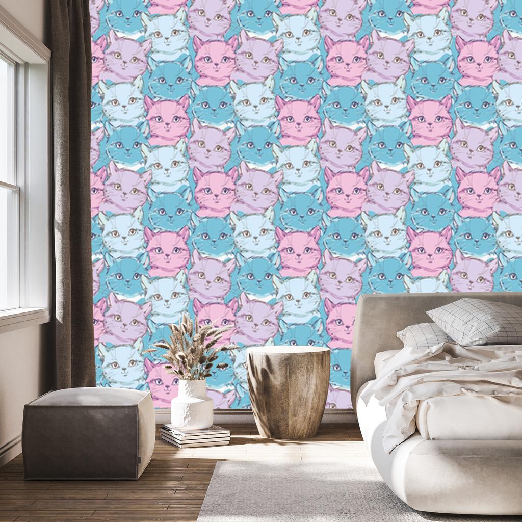 Wallpaper Little Colorful Kittens for Living Room and Bedroom 50x1000
